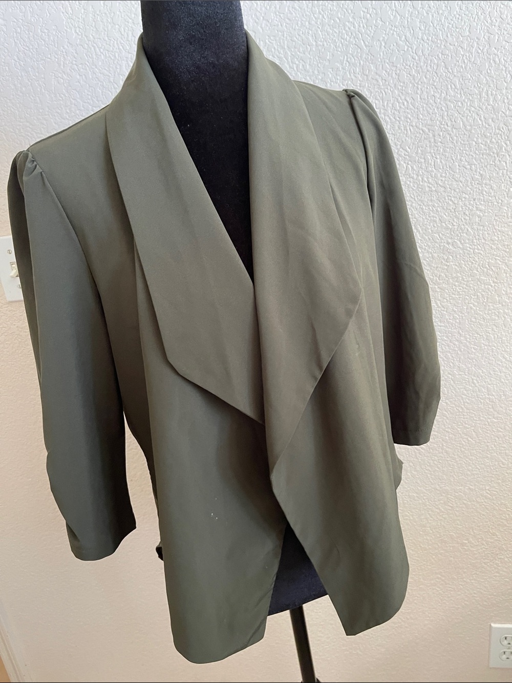 Finesse Olive Green Draped Open-Front Blazer